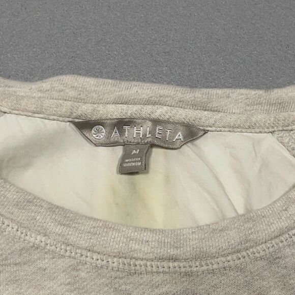 Athleta Roamer Sweatshirt Medium‎ Heathered Beige Oatmeal Zipper Back Layered - Picture 4 of 11